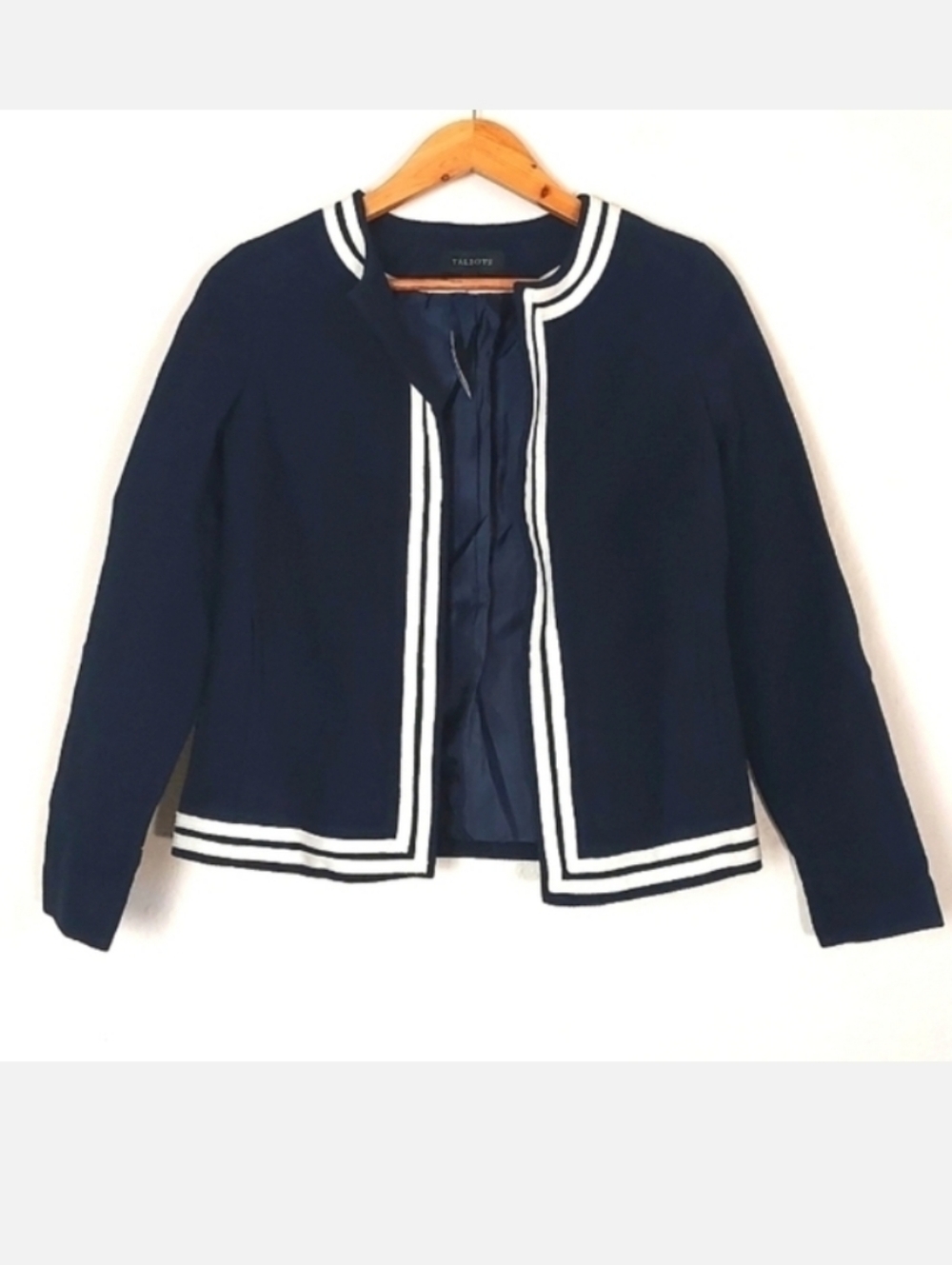NEW Talbots Blazer Open Front Cotton Navy Blue Size 2